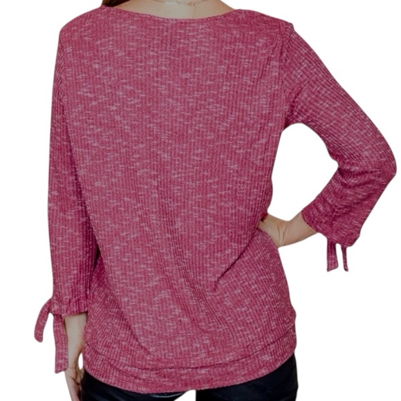 NWT ALLIE & ROB Red Heathered 3/4 Length Tie Knot Sleeve Size Large - Picture 3 of 4